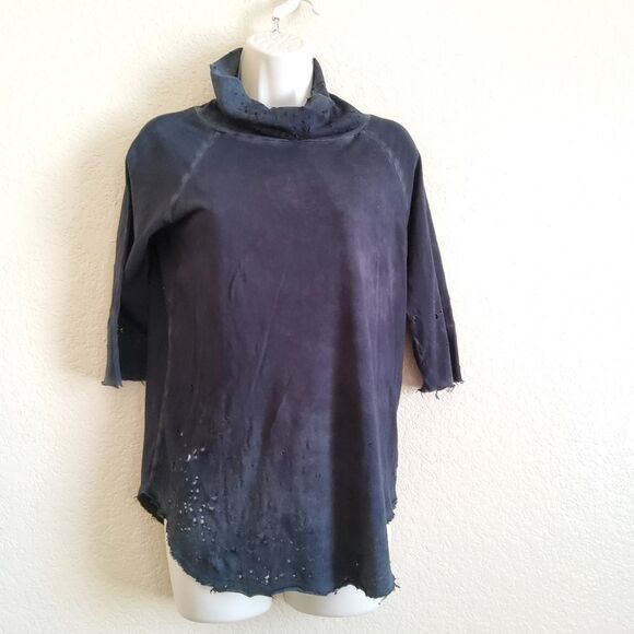 NWOT Black Cashmere Distressed Distroyed Ripped Turtleneck Jersey Knit Top S - Picture 4 of 9
